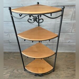 Longaberger Wrought Iron Large Corner Rack Stand & 4 woodcrafts shelves triangle